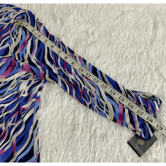 JM Collection Blouse Women Plus Size 2XL 3/4 Sleeve Artist Print Top Zip Blue - Picture 10 of 14